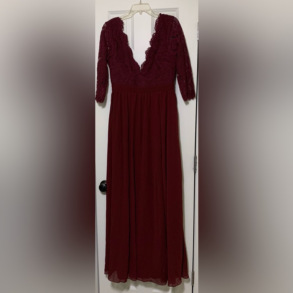 NWT Maniju L Formal Gown Burgundy Style m25891 Lace Bodice - Picture 2 of 9